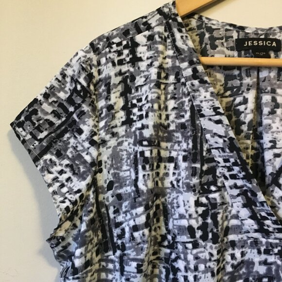 Jessica Tiny Modern TV Static Print Tunic Cap Sleeve Box Pleat Blouse - Picture 3 of 16